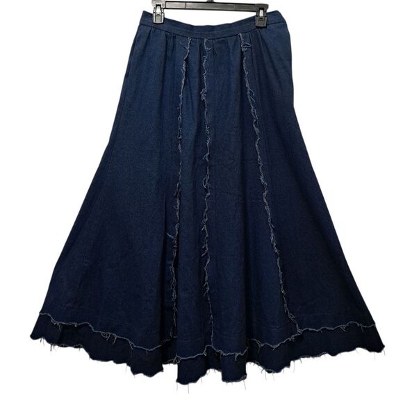 Vintage Liz E Parker Old West Praire Boho Denim Frayed Maxi Skirt Texas Sz 12 - Picture 4 of 15